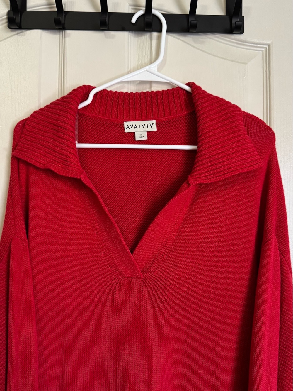 Ava & Viv Bright Red V-Neck Collared Sweater